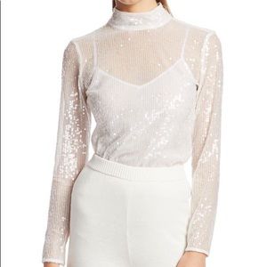 NWT STAUD chaka top see through sequin long sleeve blouse XS